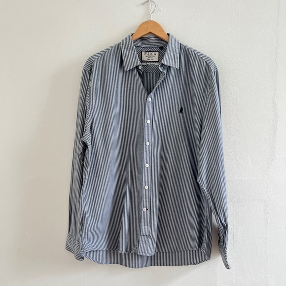 THOMAS PINK Mens Dress Shirt 17.5-18 XL Grey Stripe Slim Fit Casual Collection - Picture 5 of 12